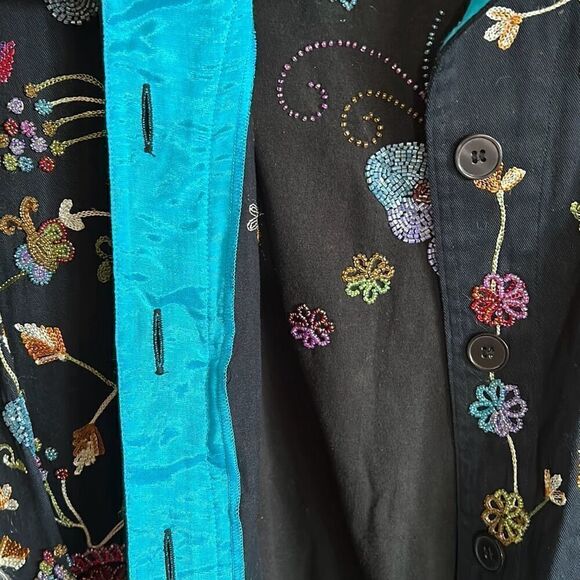 Quacker Factory Butterflies and Flowers Jacket and shirt Set Woman’s Large Beade - Picture 9 of 15